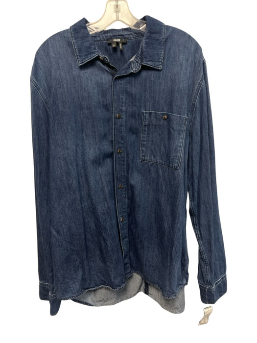 Paige Size XL Dark Wash Cotton Blend Solid Button Up Men's Long Sleeve Shirt Dark Wash / XL