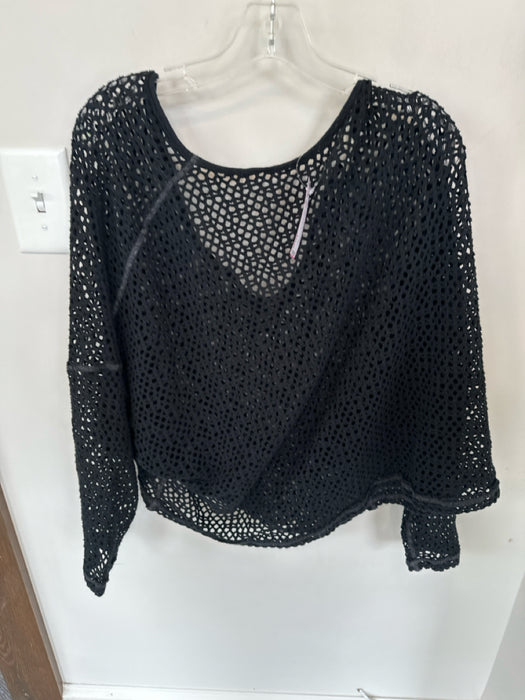 We The Free Size M Black Cotton Blend Open Knit Long Sleeve Slouchy Top