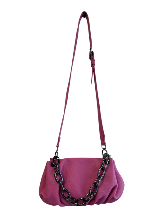 House of Want Fushcia Polyurethane Faux Leather Lock Clasp Chain Strap Bag Fushcia