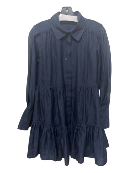 Jonathan Simkhai Size XS Navy Polyester Sheer Overlay Tiered Long Sleeve Dress Navy / XS