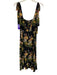 Reformation Size s / 4 Black & Multi Viscose Floral Tie Straps Side Slit Dress Black & Multi / s / 4