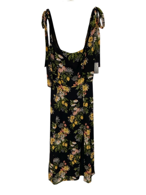 Reformation Size s / 4 Black & Multi Viscose Floral Tie Straps Side Slit Dress Black & Multi / s / 4