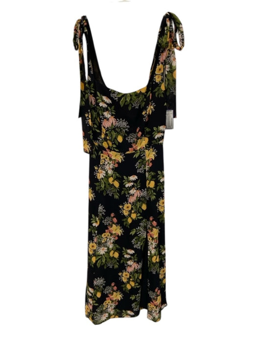 Reformation Size s / 4 Black & Multi Viscose Floral Tie Straps Side Slit Dress Black & Multi / s / 4