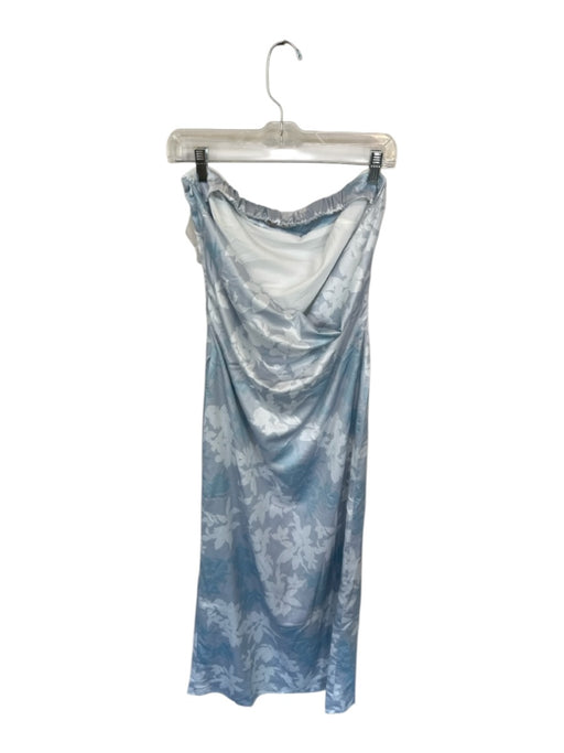 Peppermayo Size M Baby Blue & White Polyester Strapless Floral Open Back Gown Baby Blue & White / M