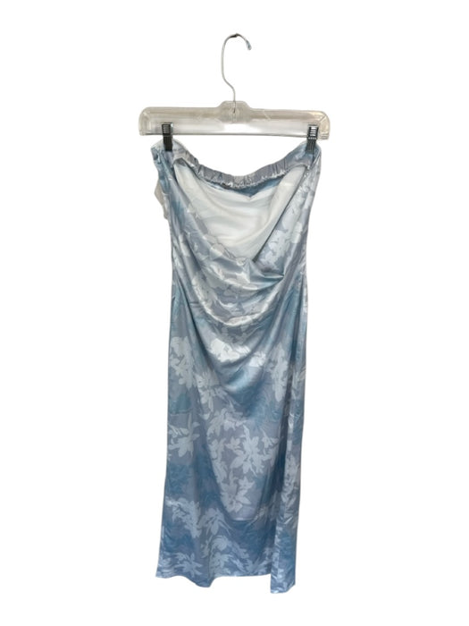 Peppermayo Size M Baby Blue & White Polyester Strapless Floral Open Back Gown Baby Blue & White / M