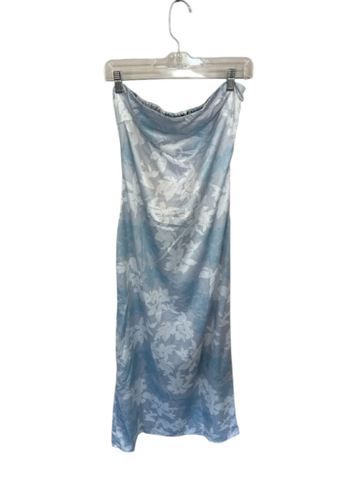 Peppermayo Size M Baby Blue & White Polyester Strapless Floral Open Back Gown Baby Blue & White / M