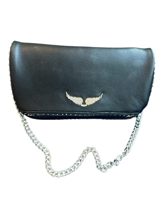 Zadig & Voltaire Black Pleather Silver Hardware Chain Strap Stud Detail Purse Black