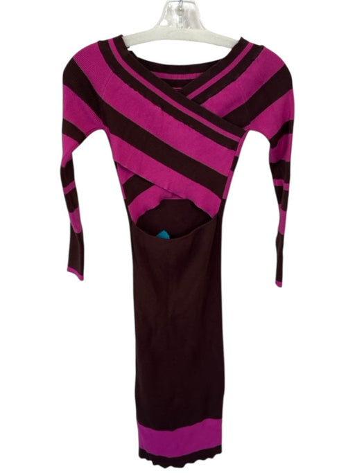 Le Superbe Size XS Brown & Pink Long Sleeve Striped Open Back Maxi Dress Brown & Pink / XS