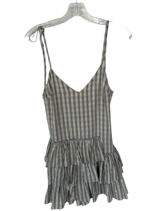 Zara Size XS Tan & Gray Cotton Blend Plaid Spaghetti Strap Tiered Skirt Dress Tan & Gray / XS