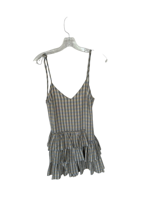 Zara Size XS Tan & Gray Cotton Blend Plaid Spaghetti Strap Tiered Skirt Dress Tan & Gray / XS