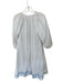 Lake Size XS White & Sky Blue Cotton Blend Embroidered Design V Neck Midi Dress White & Sky Blue / XS