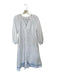 Lake Size XS White & Sky Blue Cotton Blend Embroidered Design V Neck Midi Dress White & Sky Blue / XS