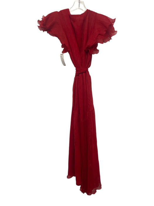 Hutch Size S Red Polyester Micropleat Crinkle Ruffle Cap Sleeve Wrap Midi Dress Red / S