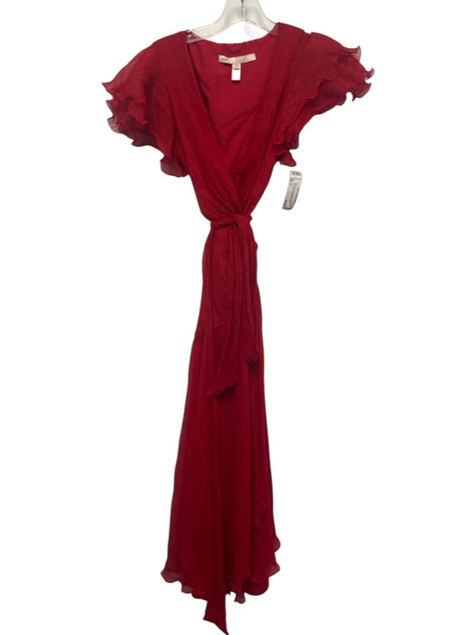 Hutch Size S Red Polyester Micropleat Crinkle Ruffle Cap Sleeve Wrap Midi Dress Red / S