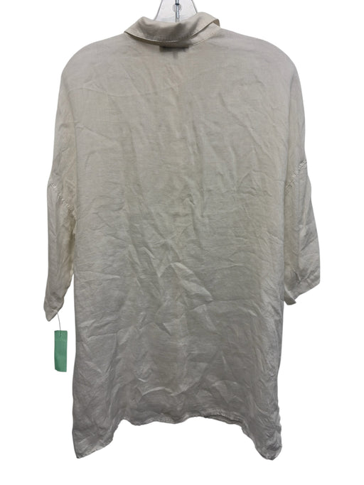 Lafayette 148 Size S White Ramie Short Sleeve Split Hem Button Down Top White / S