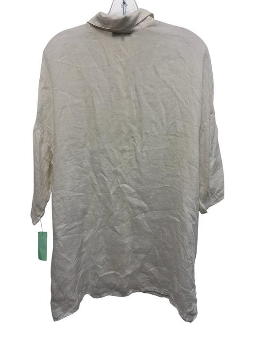 Lafayette 148 Size S White Ramie Short Sleeve Split Hem Button Down Top White / S