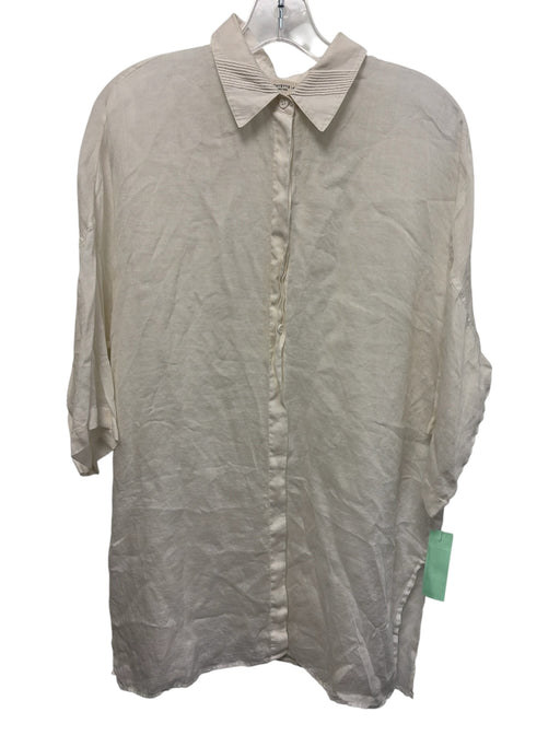 Lafayette 148 Size S White Ramie Short Sleeve Split Hem Button Down Top White / S
