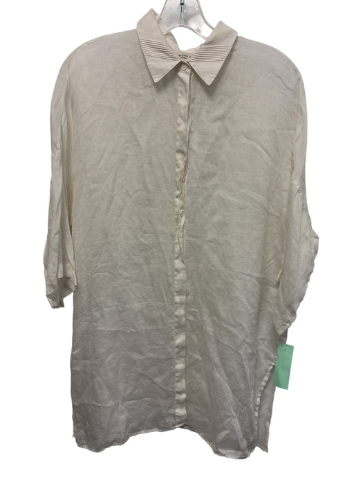 Lafayette 148 Size S White Ramie Short Sleeve Split Hem Button Down Top White / S