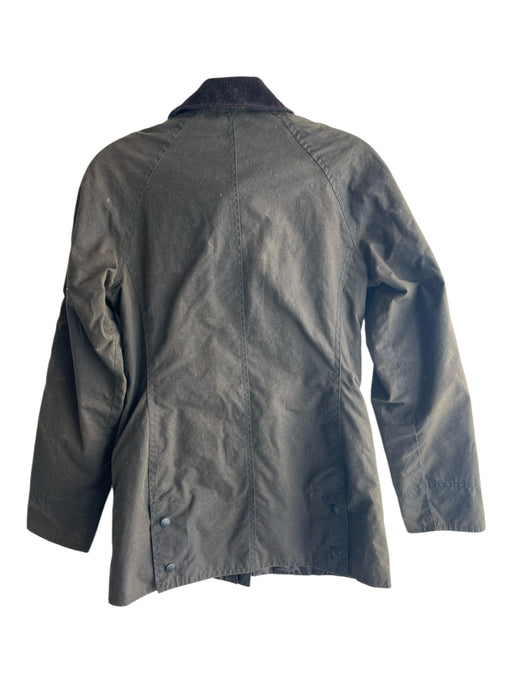 Barbour Size 0 Army Green Waxed Cotton Lined Button & Zip Front Padded Jacket Army Green / 0
