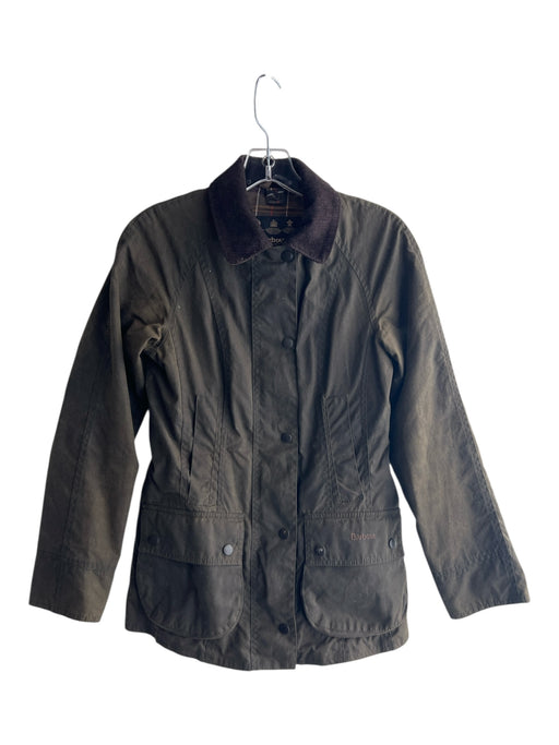 Barbour Size 0 Army Green Waxed Cotton Lined Button & Zip Front Padded Jacket Army Green / 0
