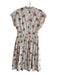 Gal Meets Glam Size 2 Cream, Pink & Brown Cotton Lined Floral V Cut Dress Cream, Pink & Brown / 2