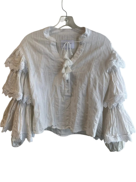 The Shirt Rochelle Behrens Size XS White Cotton round split neck Half Button Top White / XS