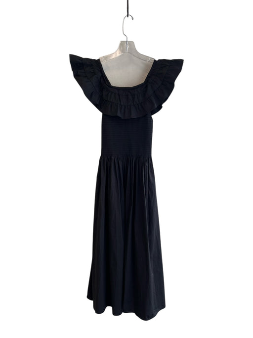 Hill House Size XXS Black Cotton Stretch Bodice Ruffle Sleeveless Maxi Dress Black / XXS