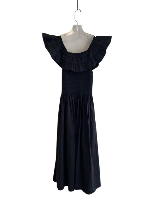 Hill House Size XXS Black Cotton Stretch Bodice Ruffle Sleeveless Maxi Dress Black / XXS