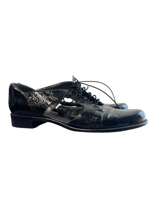 Stuart Weitzman Shoe Size est 6 Black Patent Leather tie up Side Cut Outs Shoes Black / est 6