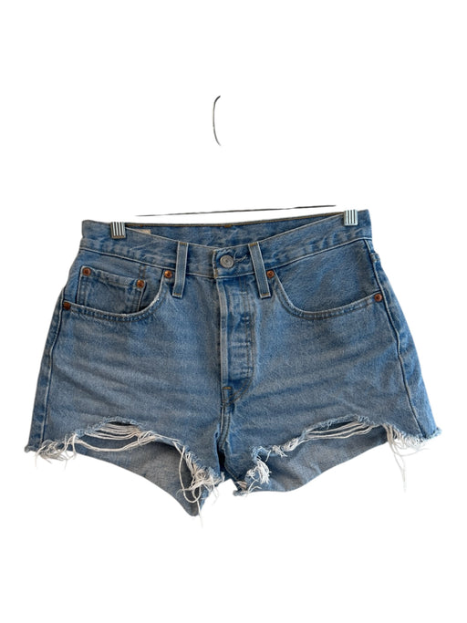 Levi Strauss & Co. Size 27 Light Wash Cotton High Rise Button Fly Raw Hem Shorts Light Wash / 27