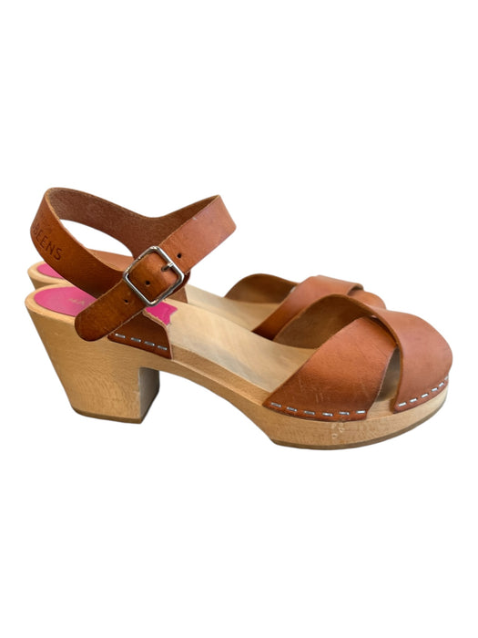Hasbeens Shoe Size 6 Brown Leather & Wood Open Toe & Heel Ankle Strap Shoes Brown / 6