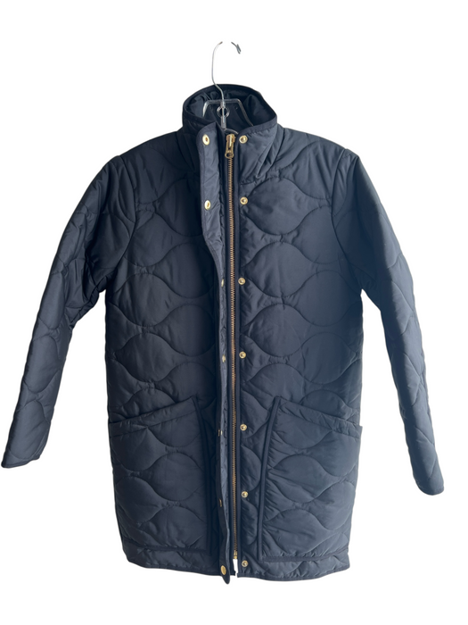 J Crew Black Polyester Puffer High Neck Zip & Button Gold Hardware Coat Black / XXS