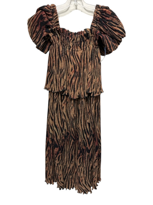 Ganni Size S / 36 Brown & Black Baby Alpaca Plisse Tiger Tiered Maxi Dress Brown & Black / S / 36