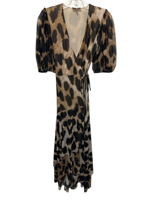 Ganni Size XS / 32 Tan, Brown, Black Polyamide Blend Mesh Animal Print Dress Tan, Brown, Black / XS / 32