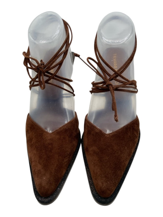 Tamara Mellon Shoe Size 38.5 Brown Leather Suede Ankle Tie stacked detail Pumps Brown / 38.5