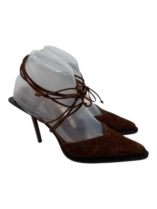 Tamara Mellon Shoe Size 38.5 Brown Leather Suede Ankle Tie stacked detail Pumps Brown / 38.5