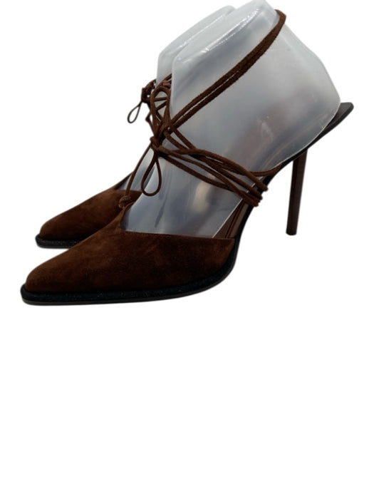 Tamara Mellon Shoe Size 38.5 Brown Leather Suede Ankle Tie stacked detail Pumps Brown / 38.5