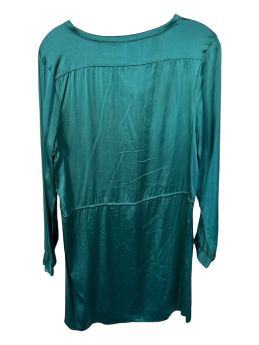 Calypso Size S Teal Green Silk Blend Long Sleeve Buttons Drawstring Waist Dress Teal Green / S