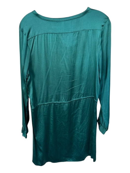 Calypso Size S Teal Green Silk Blend Long Sleeve Buttons Drawstring Waist Dress Teal Green / S