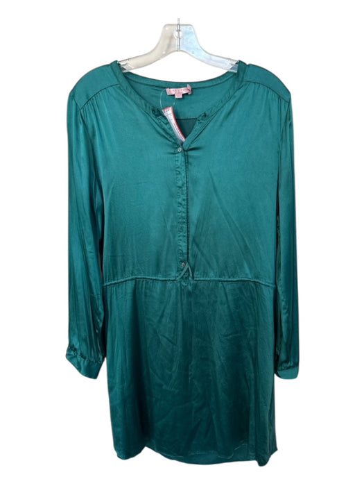 Calypso Size S Teal Green Silk Blend Long Sleeve Buttons Drawstring Waist Dress Teal Green / S