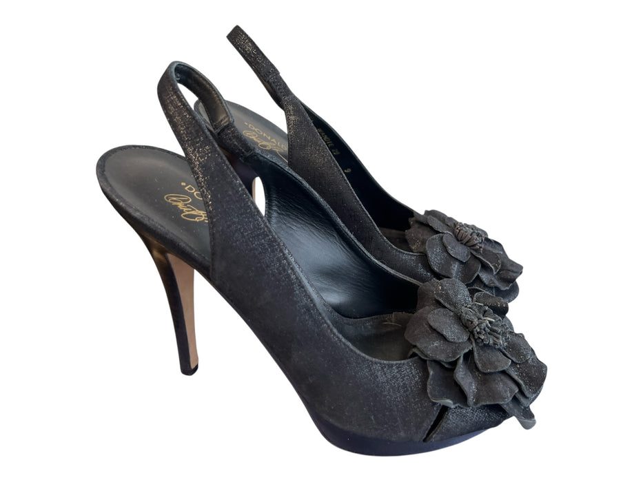 Donald J Pliner Shoe Size 9 Black Fabric Platform Stiletto Flower Applique Shoes Black / 9