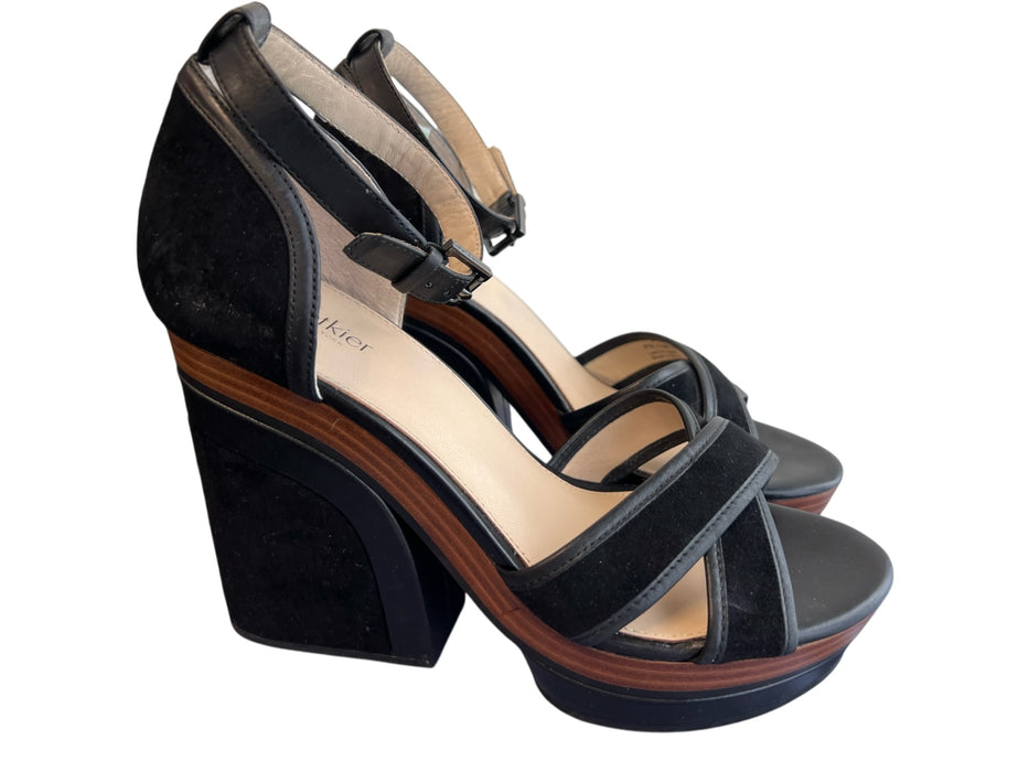 Botkier Shoe Size 8.5 Black & Brown Leather open toe Ankle Strap Suede Shoes Black & Brown / 8.5