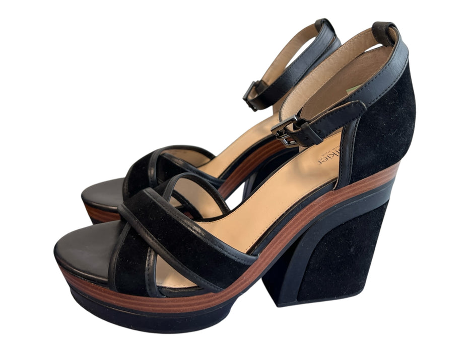 Botkier Shoe Size 8.5 Black & Brown Leather open toe Ankle Strap Suede Shoes Black & Brown / 8.5