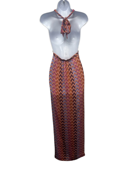 Dea Kudibal Size XS Orange, Pink, Blue Silk Blend Chevron Halter Tie Maxi Dress Orange, Pink, Blue / XS