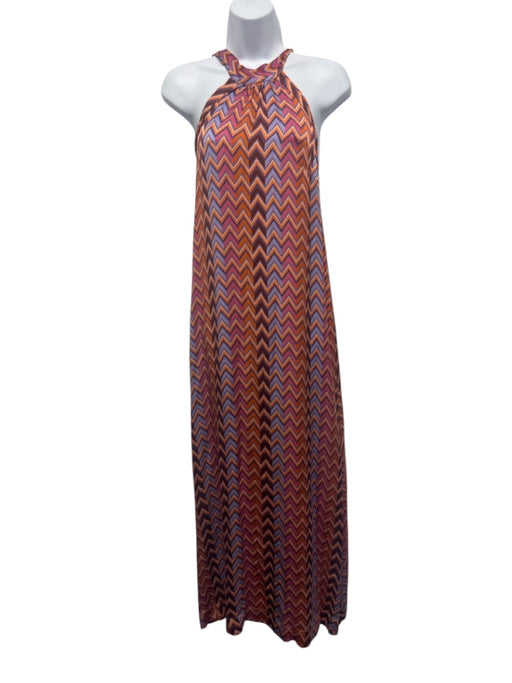 Dea Kudibal Size XS Orange, Pink, Blue Silk Blend Chevron Halter Tie Maxi Dress Orange, Pink, Blue / XS