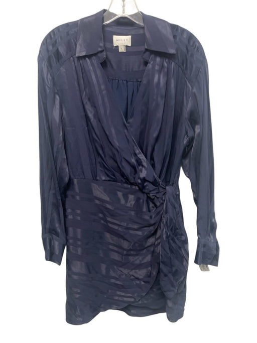 Milly Size M Navy Blue Rayon Blend Surplice Long Sleeve Wrap Dress Navy Blue / M