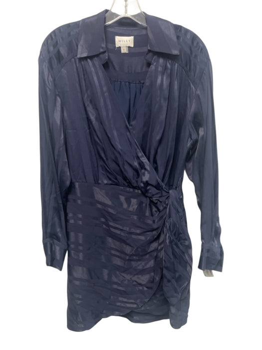 Milly Size M Navy Blue Rayon Blend Surplice Long Sleeve Wrap Dress Navy Blue / M