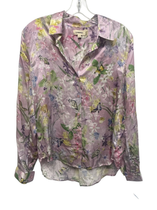 L'agence Size S Purple, Green, Multi Silk Floral & Butterfly Long Sleeve Top Purple, Green, Multi / S