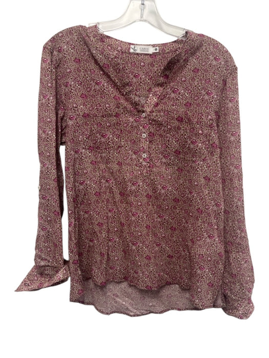 Carve Designs Size S Purple, Green, White Organic Cotton V Neck Floral Top Purple, Green, White / S