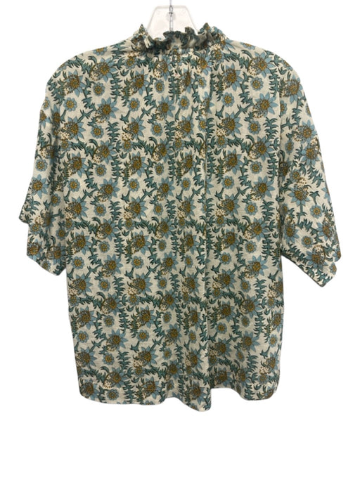 XiRENA Size XS Green, Blue, Yellow Cotton Ruffle Trim Floral V Neck Top Green, Blue, Yellow / XS